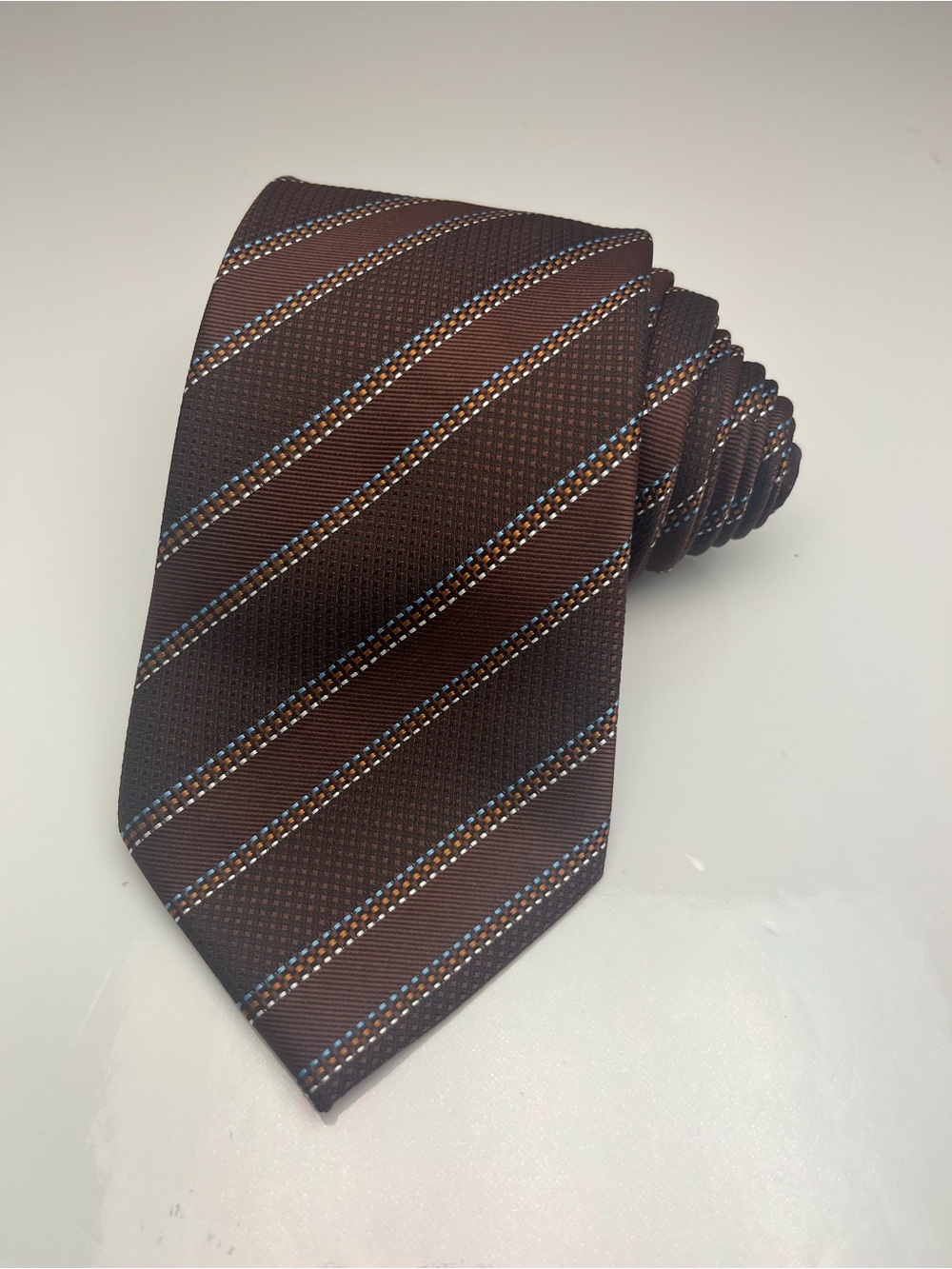 Brioni Brown Tie with Blue and Cream Accents